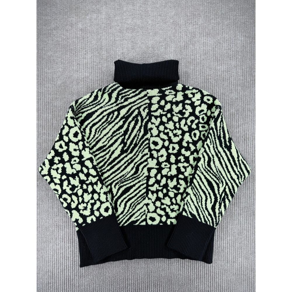 Zara Split Animal Print Turtleneck Neon Green Sweater S - Picture 5 of 7
